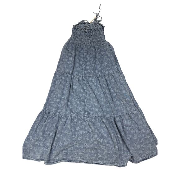 Easel Womens Size M Denim Floral Smocked Maxi Dress NWT - Picture 2 of 8
